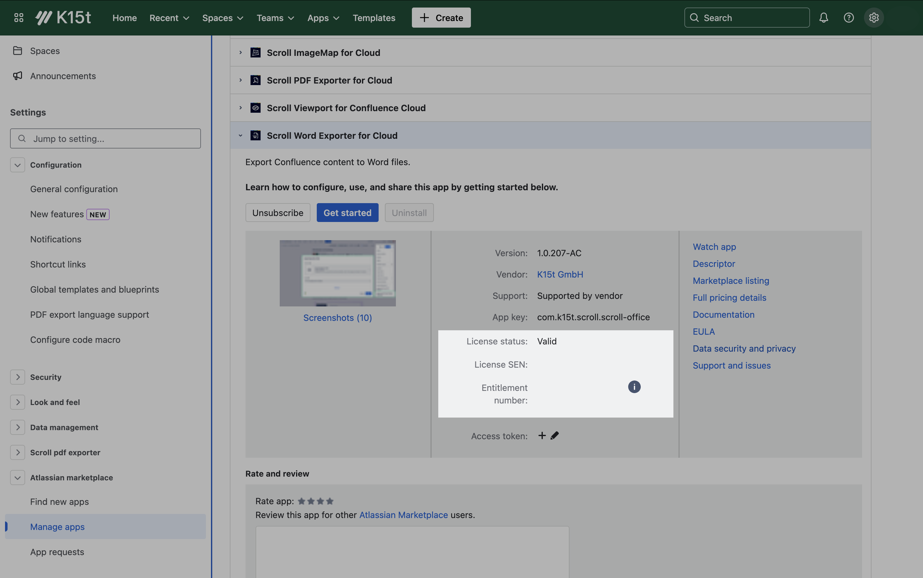 Finding the SEN or Entitlement number for app on Confluence Cloud